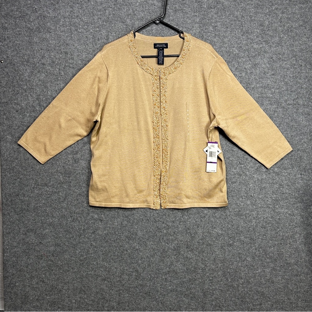 Jones New York Savannah 2X Gold Beaded Cardigan Sweater Quiet Luxury Day/Night